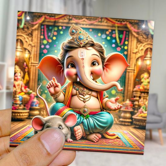 90mm x 90mm Glossy Photo Print of Cute Lord Ganesha 110041