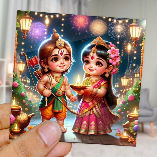 90mm x 90mm Glossy Photo Print of Lord Ram and Sita 110042