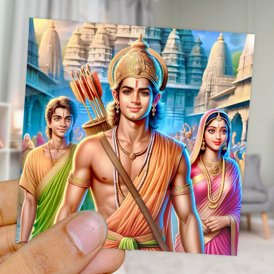 90mm x 90mm Glossy Photo Print of Lord Ram, Laxman and Sita 110045