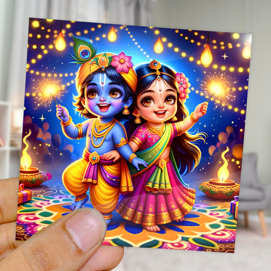 90mm x 90mm Glossy Photo Print of Lord Radha Krishna 110046