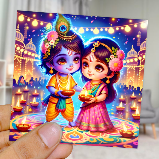 90mm x 90mm Glossy Photo Print of Lord Radha Krishna 110048