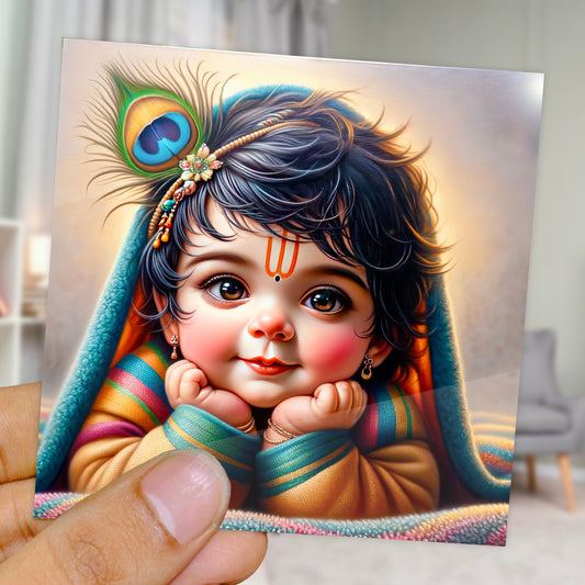 90mm x 90mm Glossy Photo Print of Cute Kid Krishna 110049