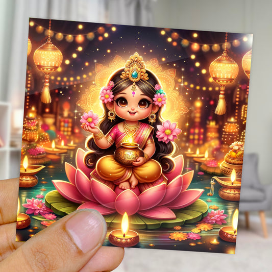 90mm x 90mm Glossy Photo Print of Goddess Mahalaxmi 110050