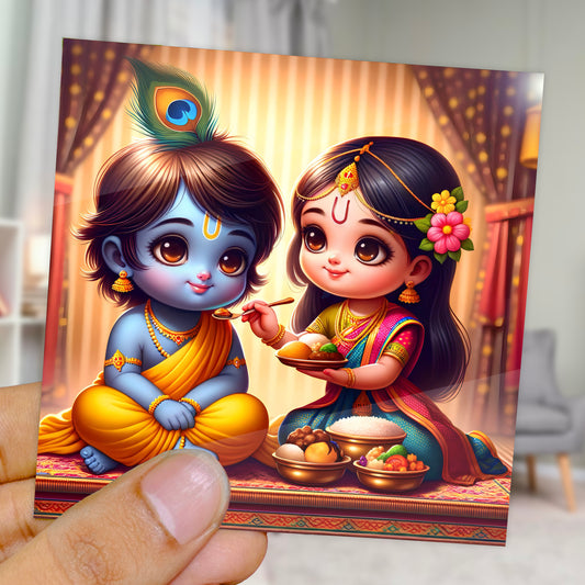 90mm x 90mm Glossy Photo Print of Cute Krishna and Subhadra 110054