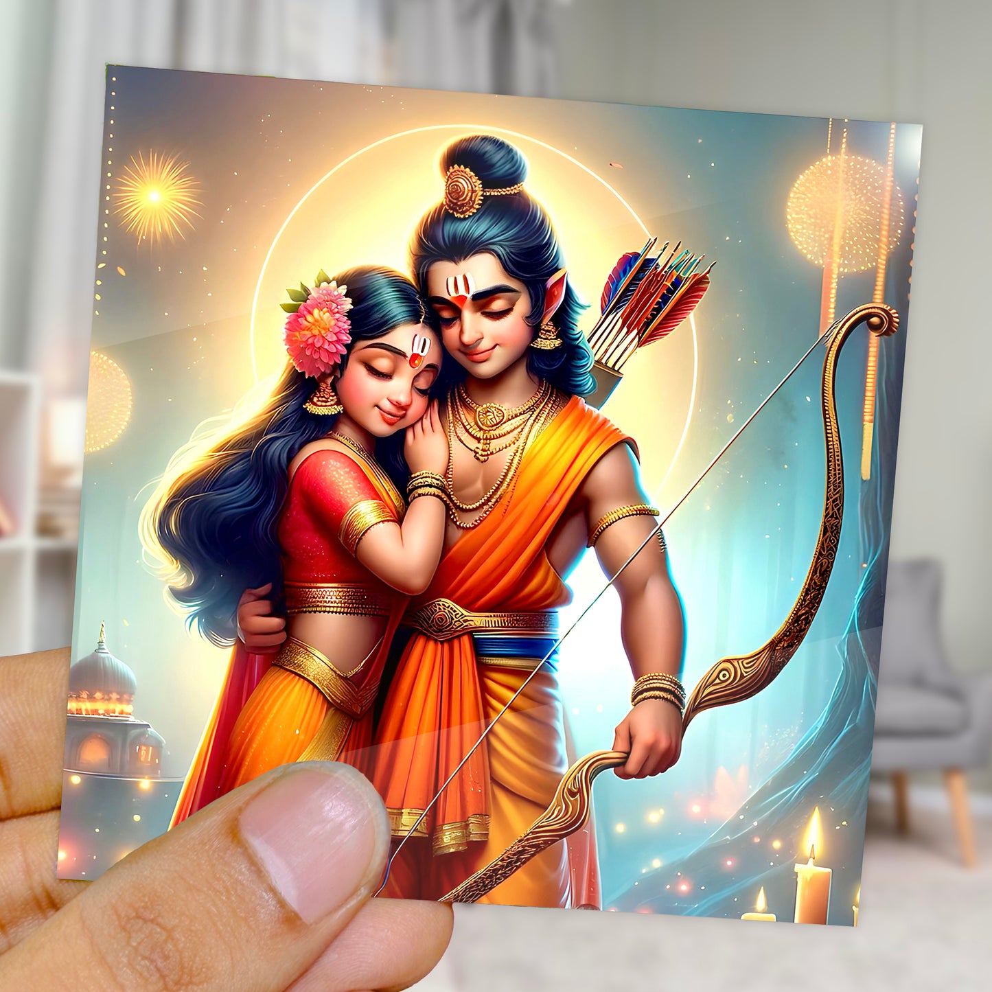 90mm x 90mm Glossy Photo Print of Lord Ram and Sita 110056