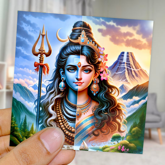 90mm x 90mm Glossy Photo Print of Lord Shiva Shakti Ardhnareshwar 110058