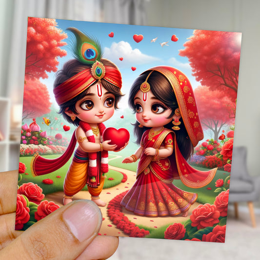 90mm x 90mm Glossy Photo Print of Cute Radha Krishna 110062