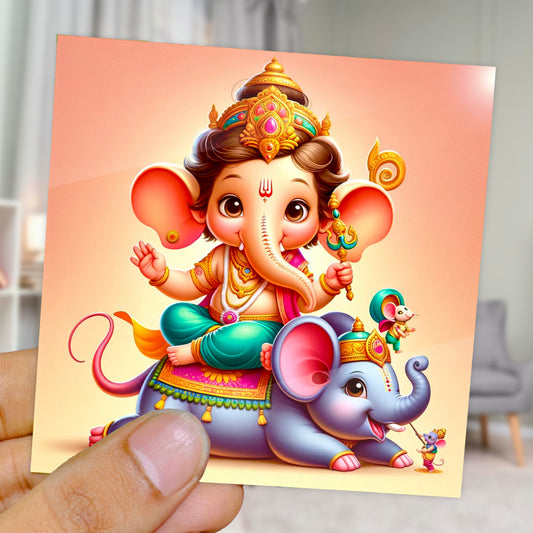 90mm x 90mm Glossy Photo Print of Cute Lord Ganesha 110001