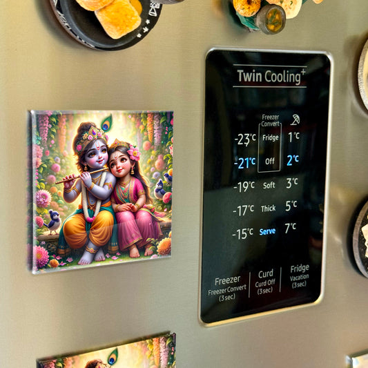 63mm Square Fridge Magnet of Cute Lord Radha Krishna 110005