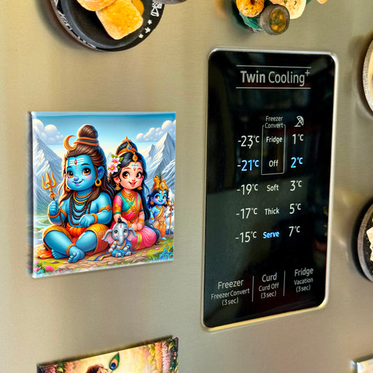 63mm Square Fridge Magnet of Lord Shiva Parvati Family 110006