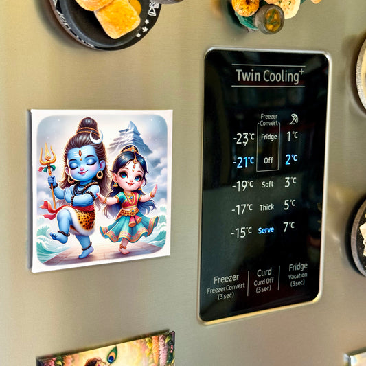 63mm Square Fridge Magnet of Cute Lord Shiva and Parvati Tandav 110011