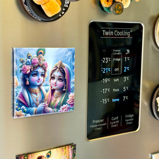 63mm Square Fridge Magnet of Lord Radha Krishna Winter 110013