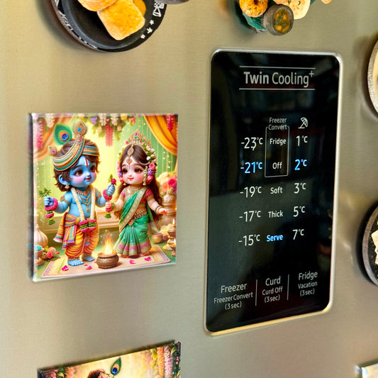 63mm Square Fridge Magnet of Lord Krishna and Tulsi 110025