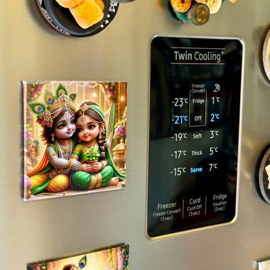 63mm Square Fridge Magnet of Lord Krishna and Tulsi 110026