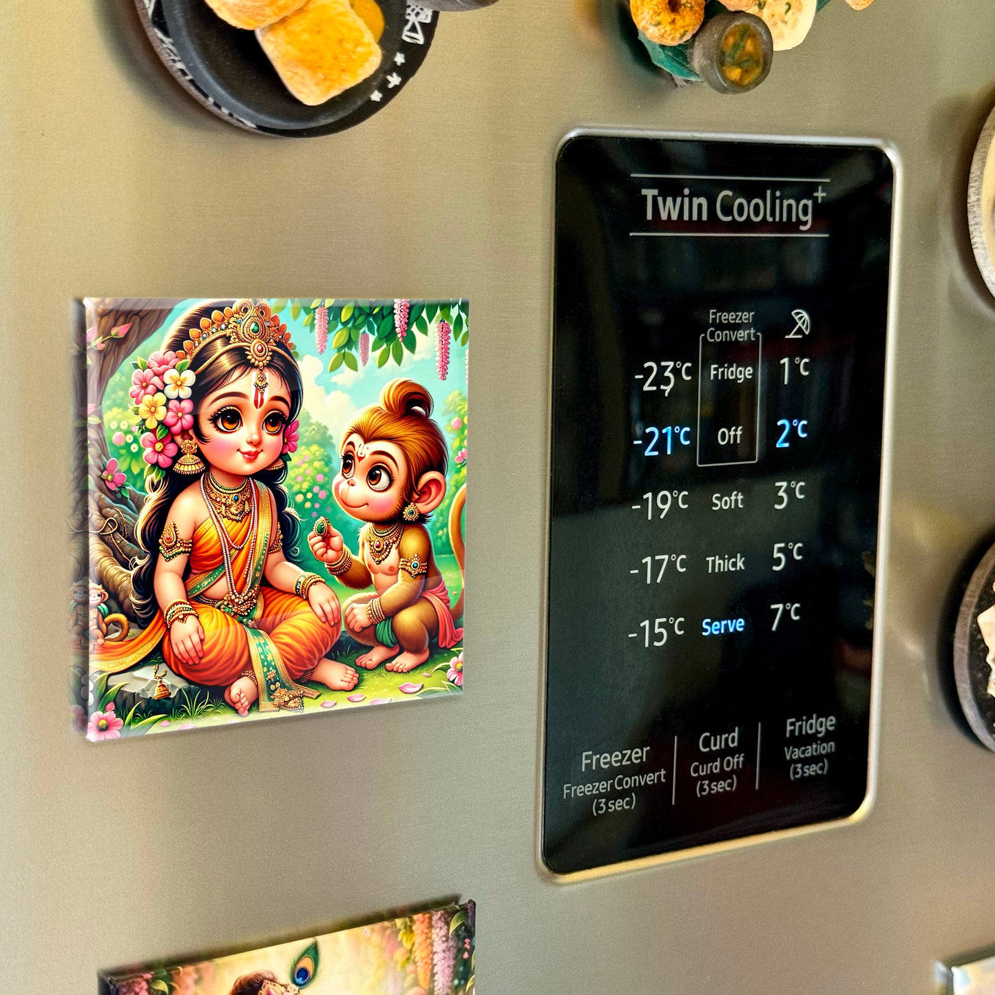 63mm Square Fridge Magnet of Lord Hanuman and Maa Sita 110032