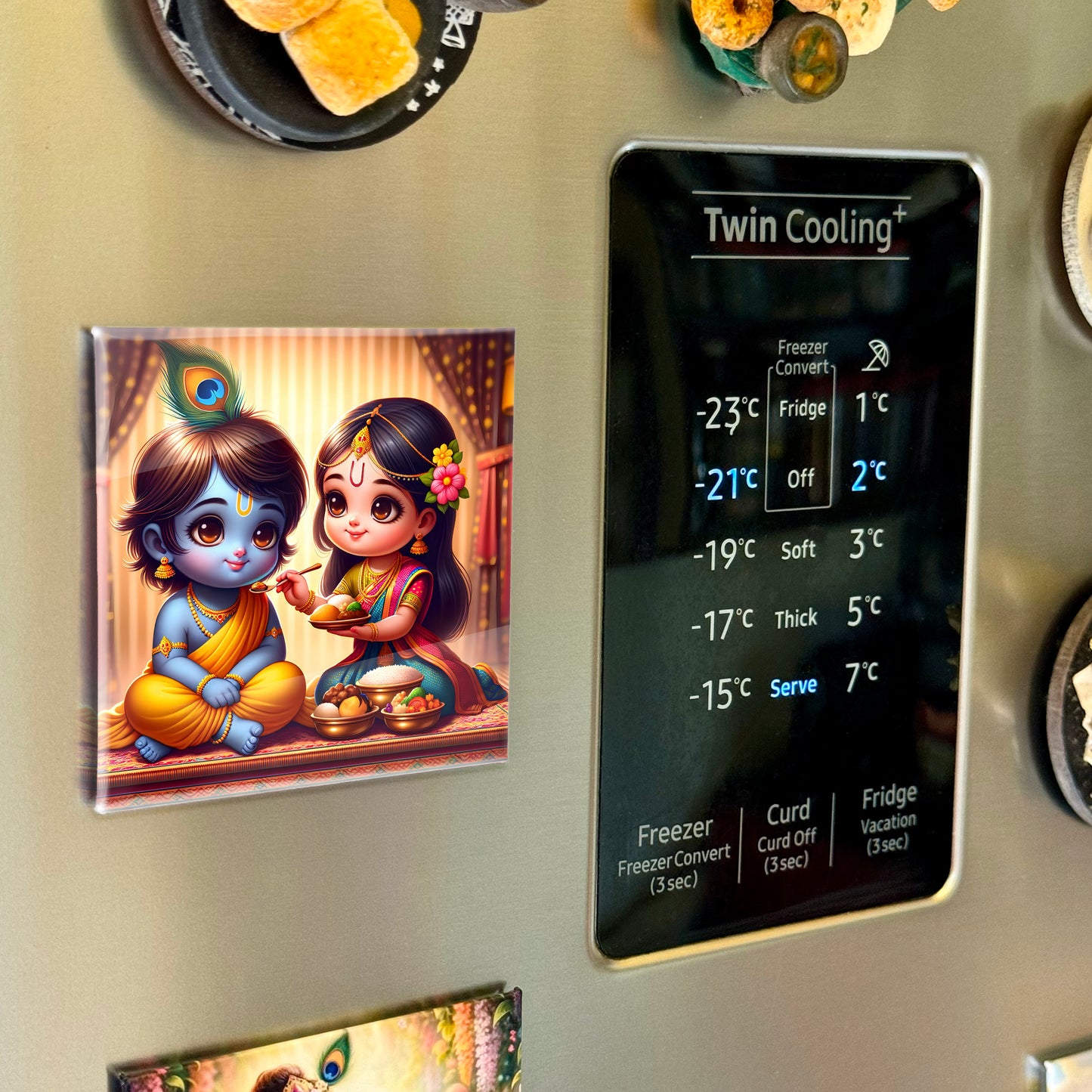 63mm Square Fridge Magnet of Cute Krishna and Subhadra 110054