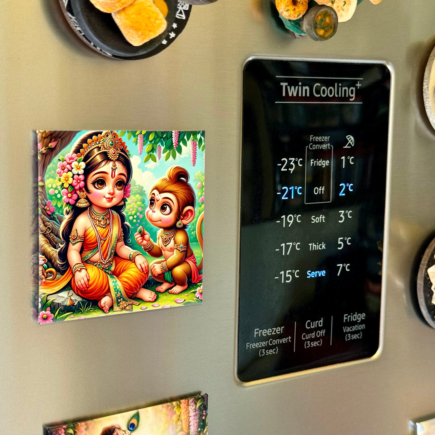 63mm Square Fridge Magnet of Lord Hanuman and Maa Sita 110032