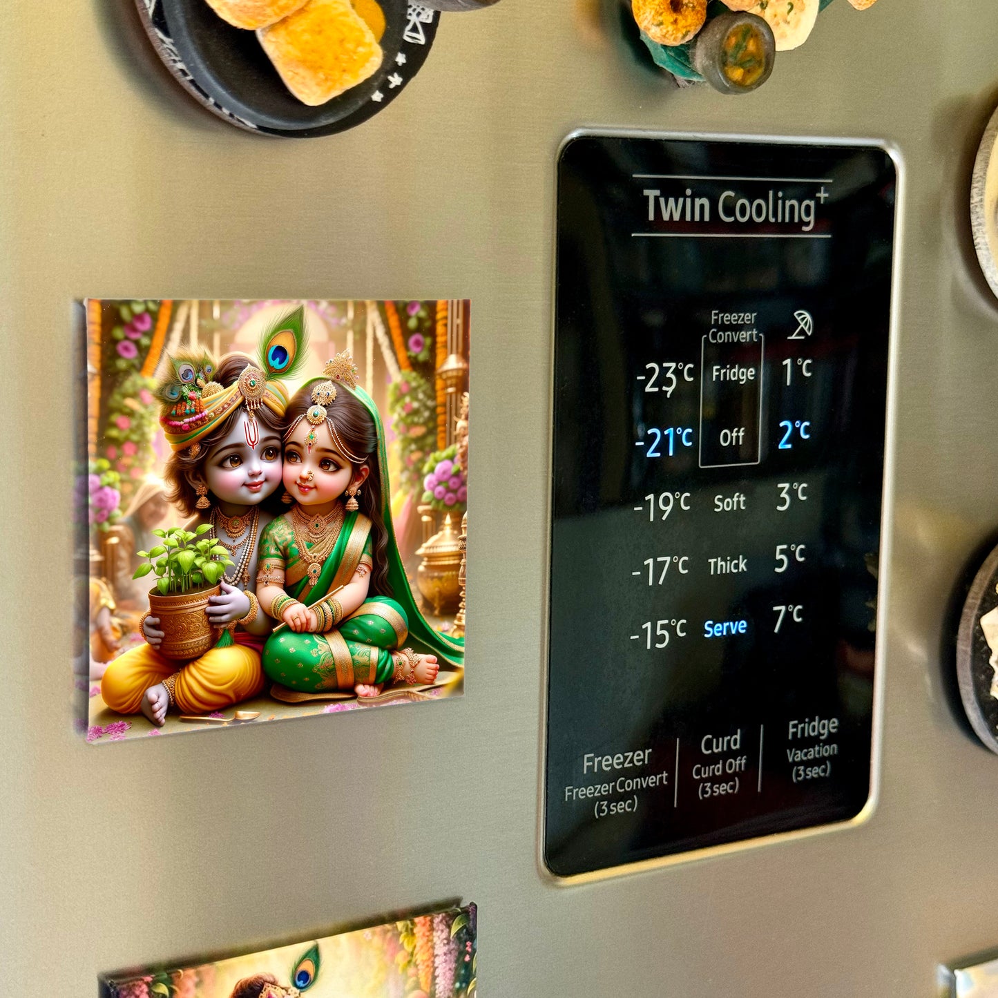 63mm Square Fridge Magnet of Lord Krishna and Tulsi 110043