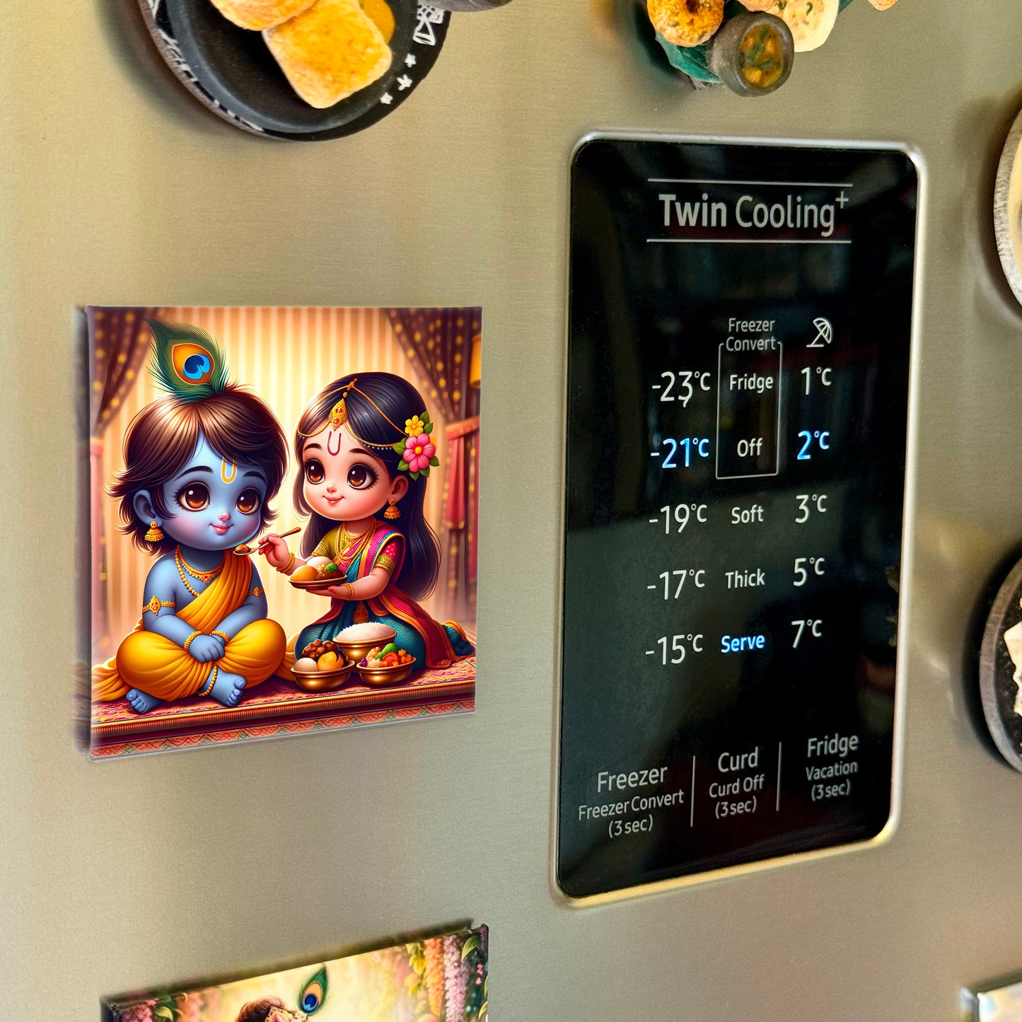 63mm Square Fridge Magnet of Cute Krishna and Subhadra 110054